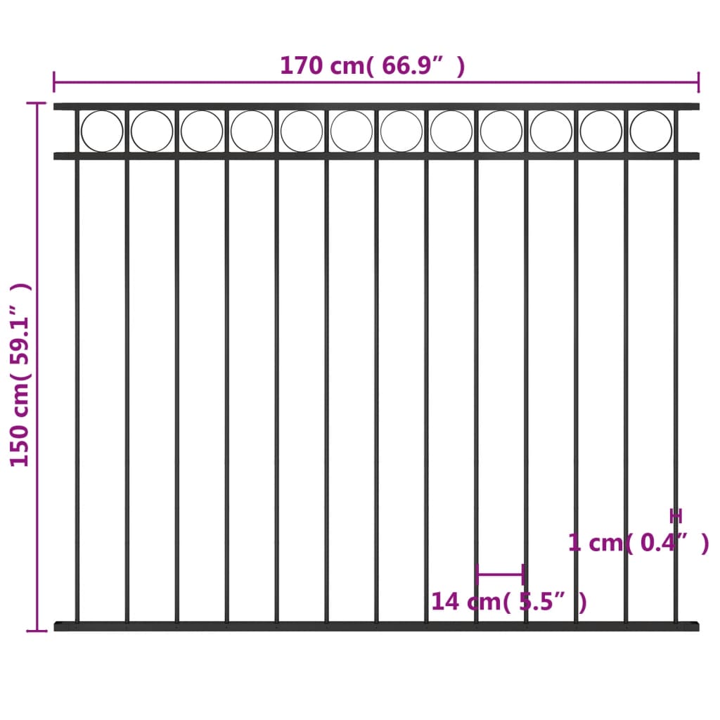 Schuttingpaneel 1,7x1,5 m staal zwart