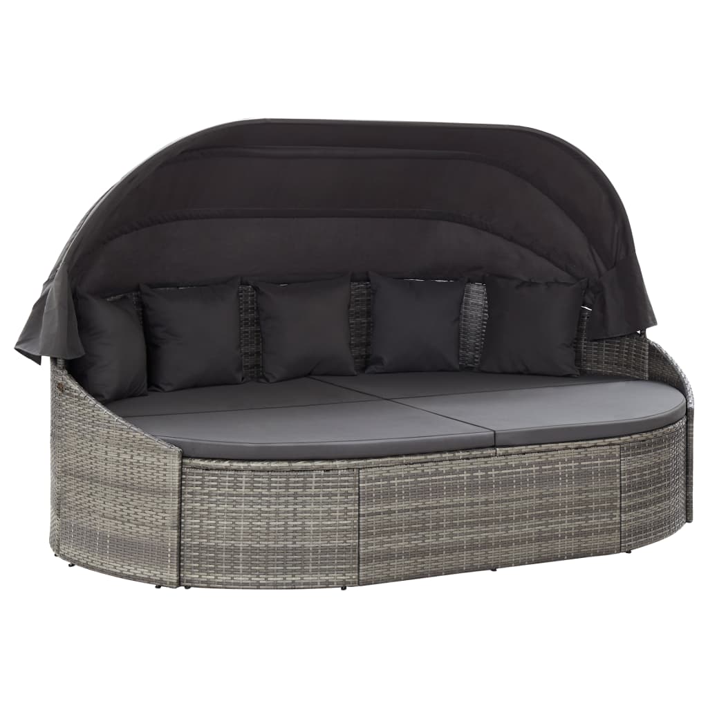 Loungebed met luifel poly rattan