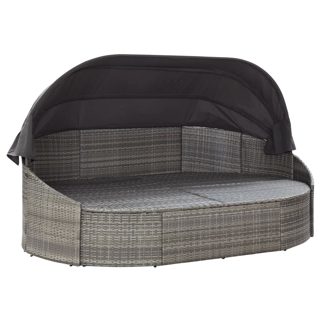 Loungebed met luifel poly rattan