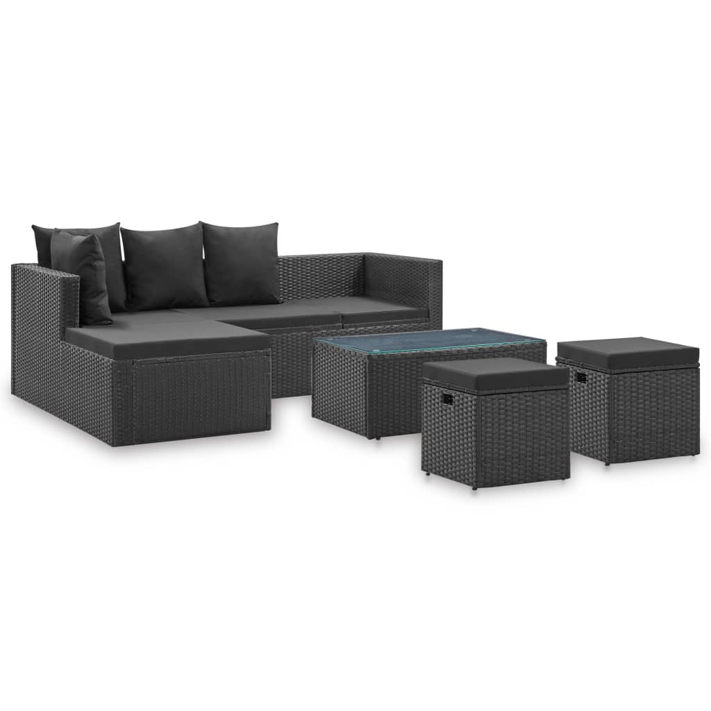 4-delige Loungeset met kussens poly rattan