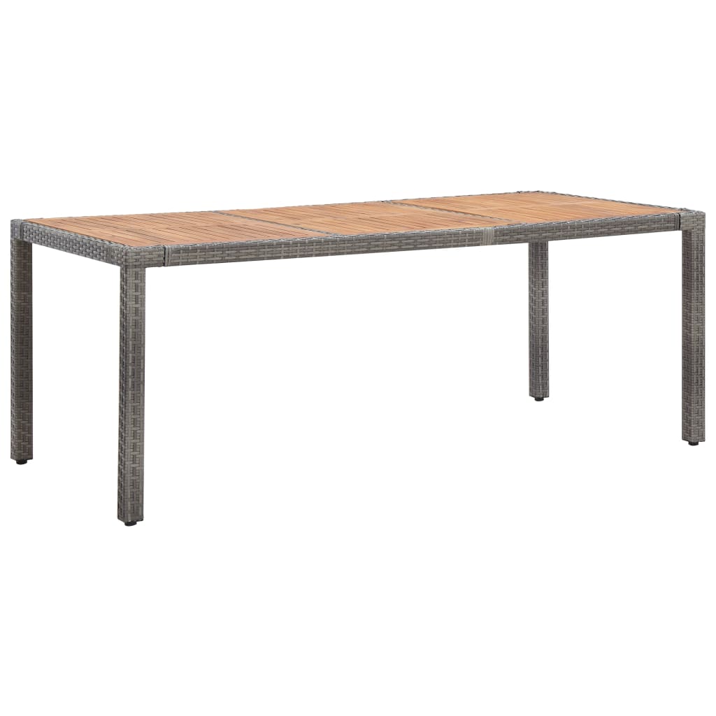 Table de jardin 190x90x75 cm poly rotin et bois d'acacia massif gris