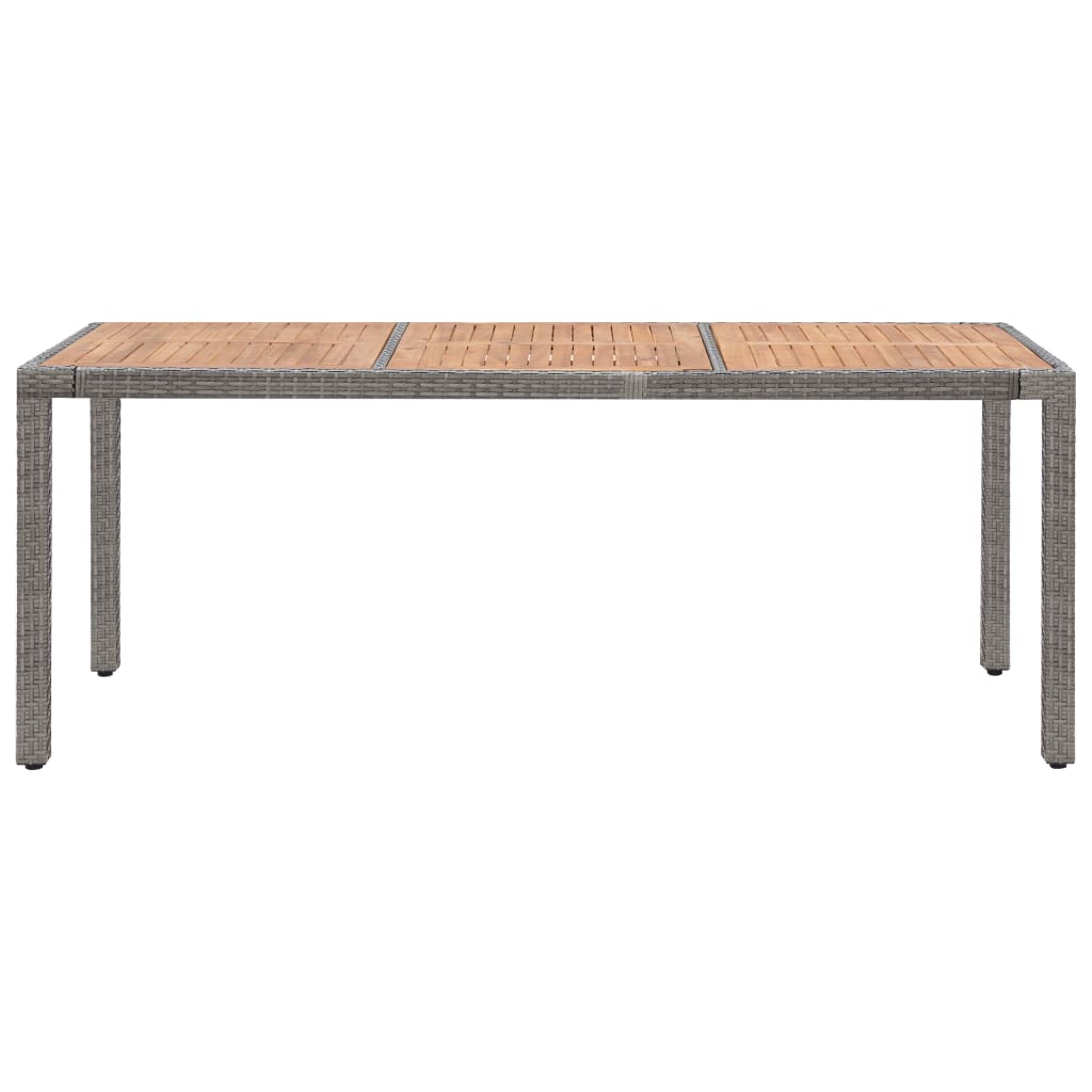 Table de jardin 190x90x75 cm poly rotin et bois d'acacia massif gris