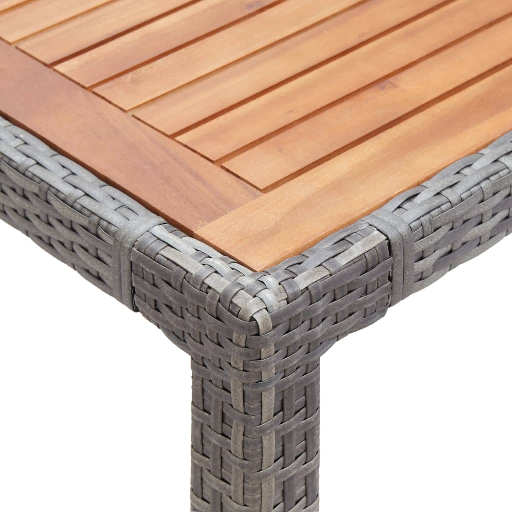 Table de jardin 190x90x75 cm poly rotin et bois d'acacia massif gris