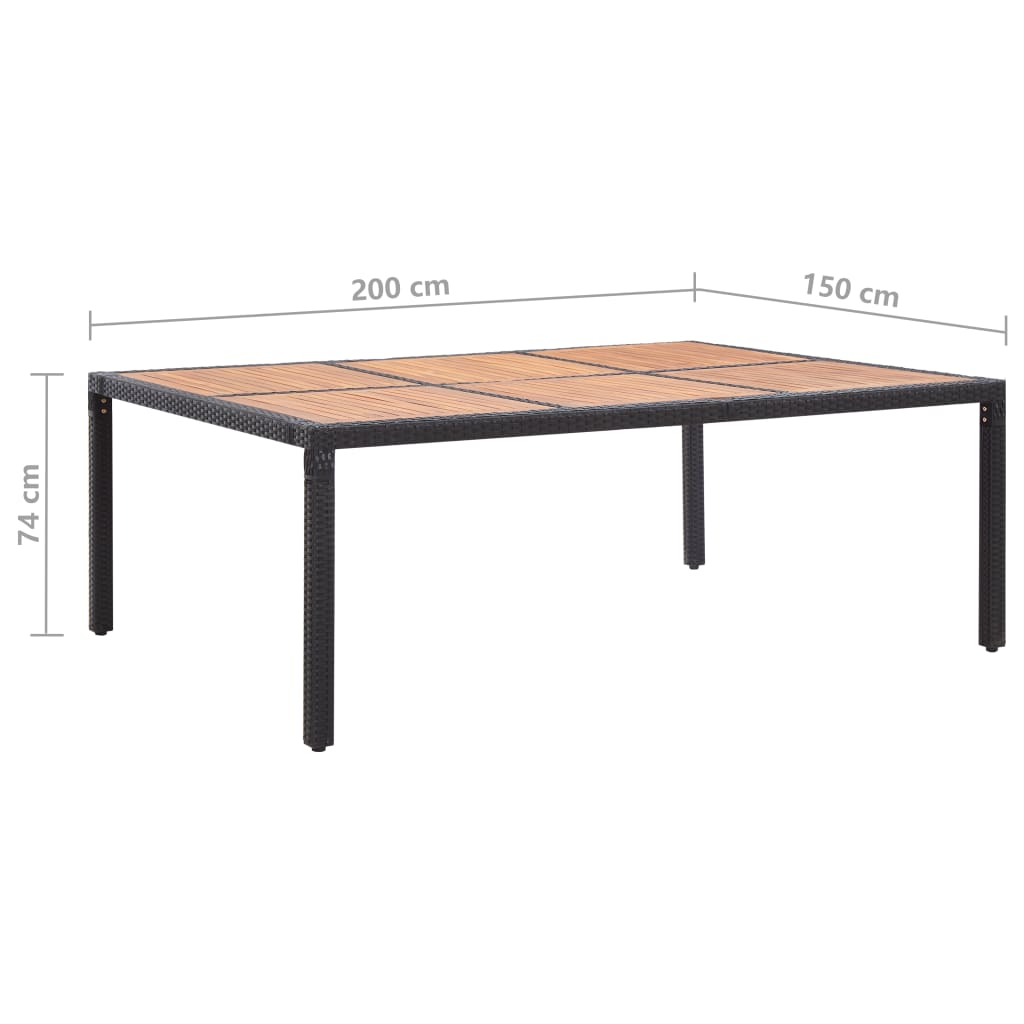 Table de jardin 200x150x74 cm poly rotin et bois d'acacia massif