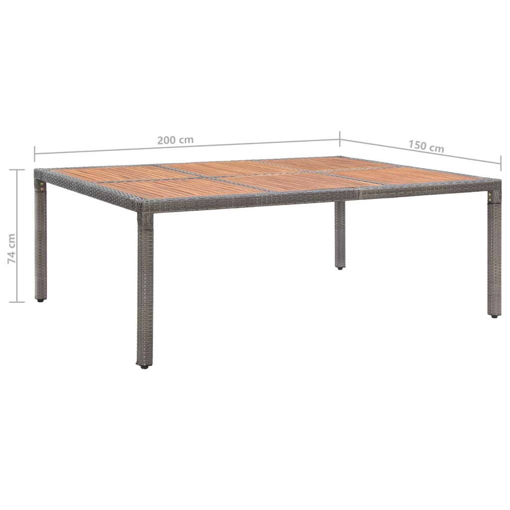 Table de jardin 200x150x74 cm poly rotin et bois d'acacia massif