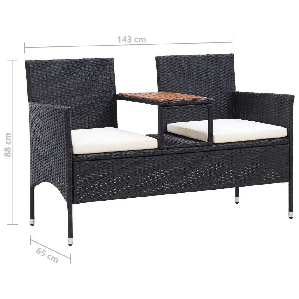 Tuinbank 2-zits met tafeltje 143 cm poly rattan