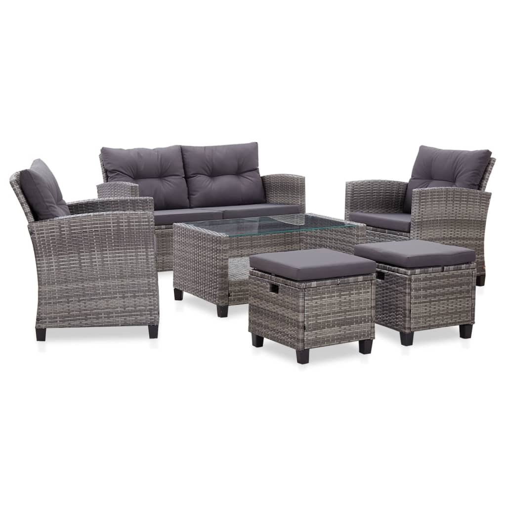 6-delige Loungeset met kussens poly rattan