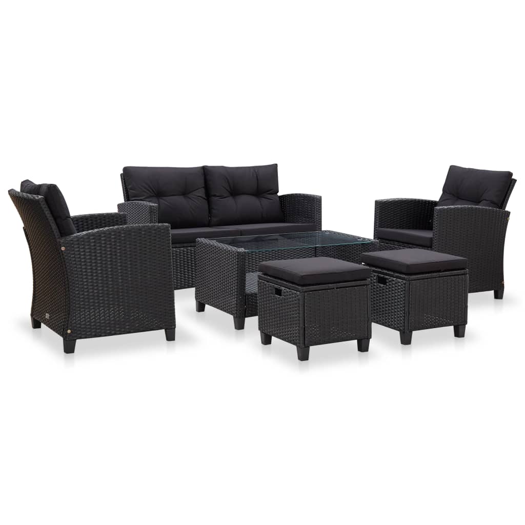 6-delige Loungeset met kussens poly rattan