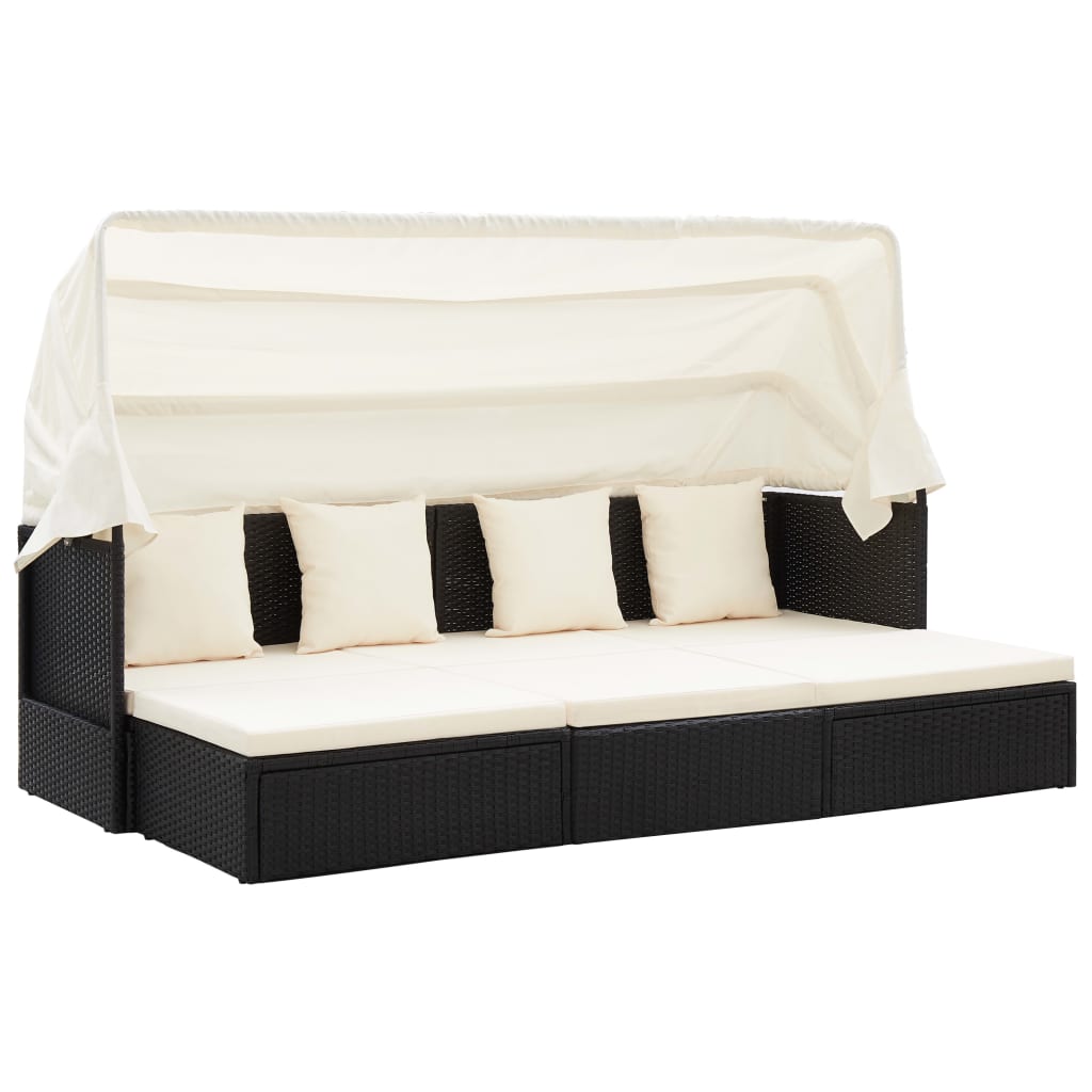 Tuinbed met luifel poly rattan gemengd