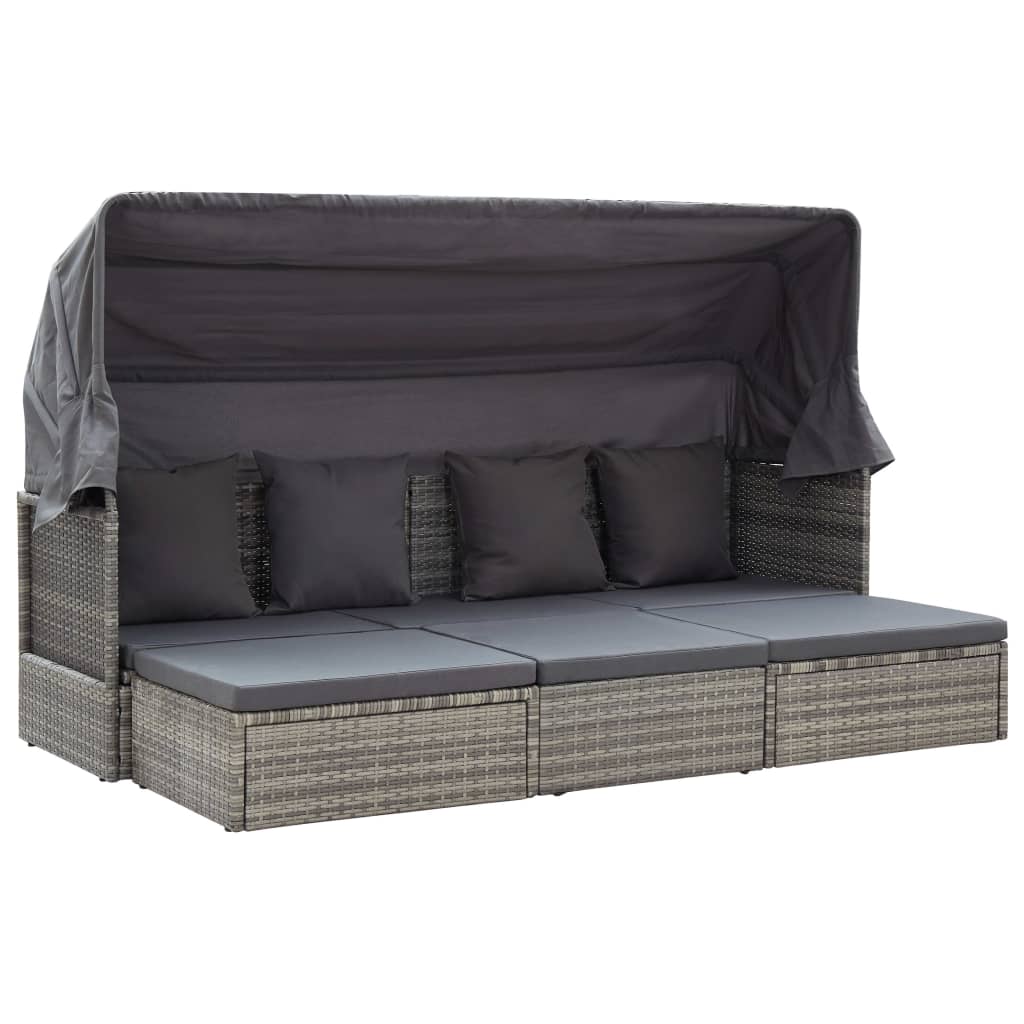 Tuinbed met luifel poly rattan gemengd