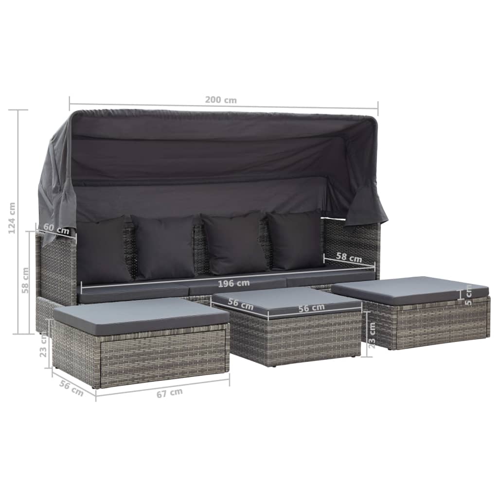 Tuinbed met luifel poly rattan gemengd