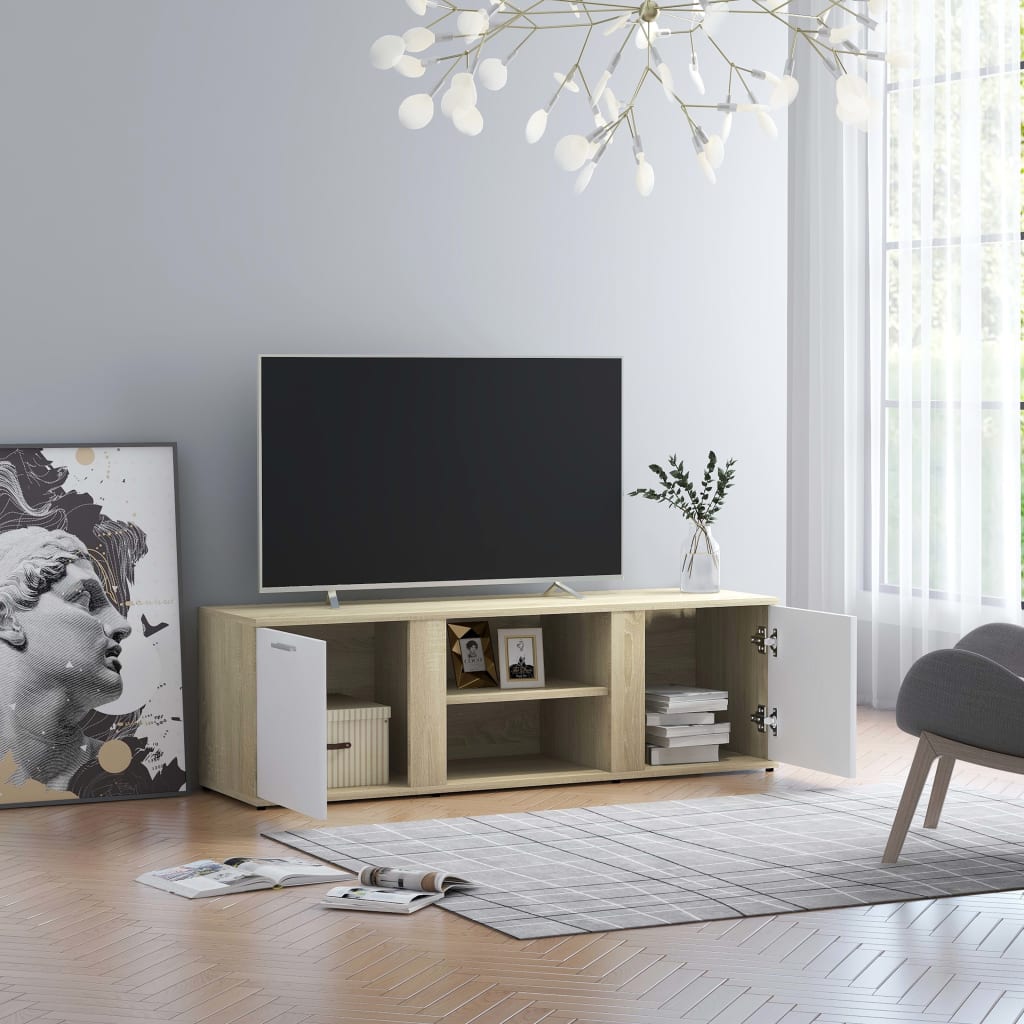 Meuble TV 120x34x37 cm en bois travaillé