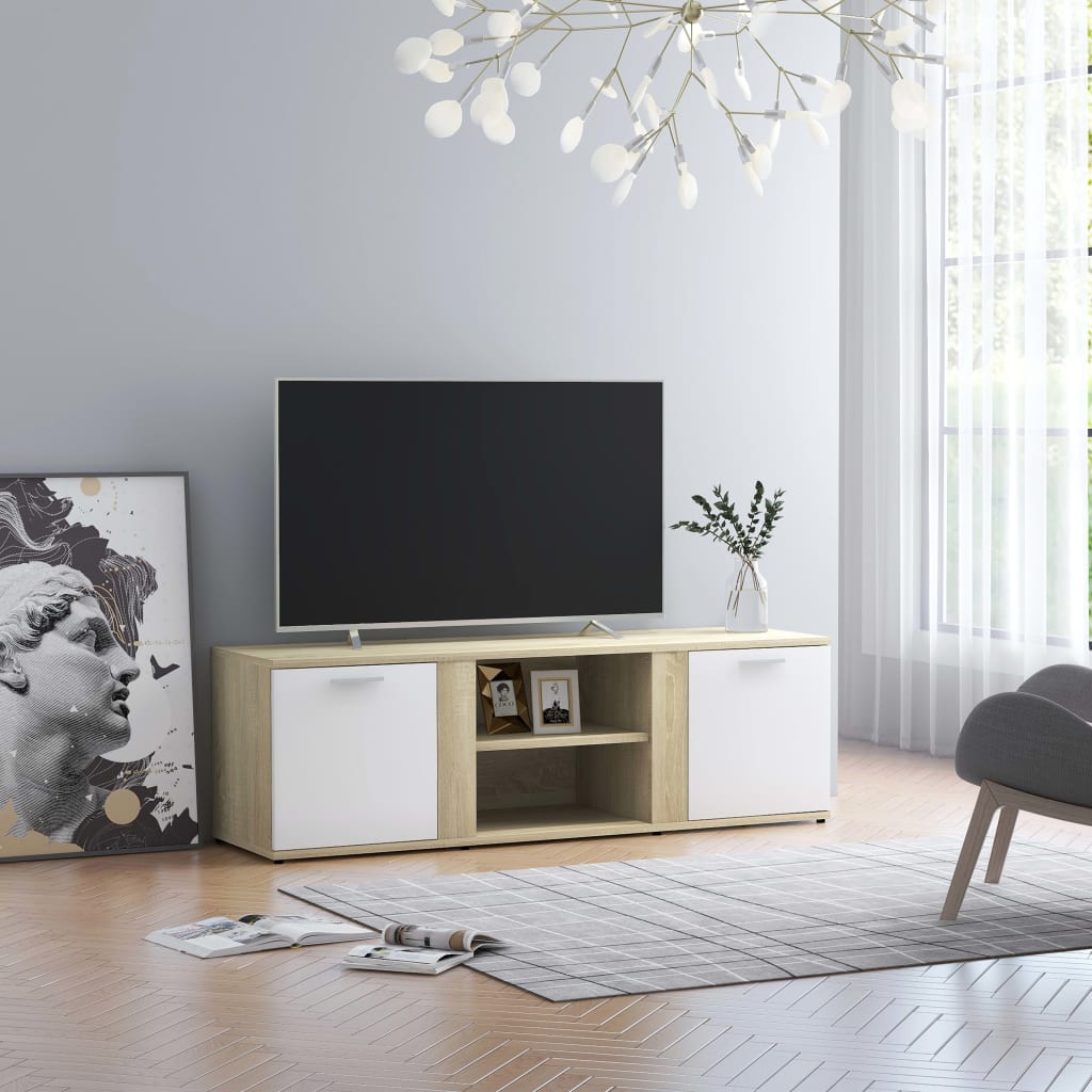 Meuble TV 120x34x37 cm en bois travaillé