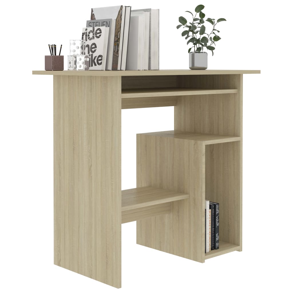 Bureau 80x45x74 cm bewerkt hout eikenkleurig