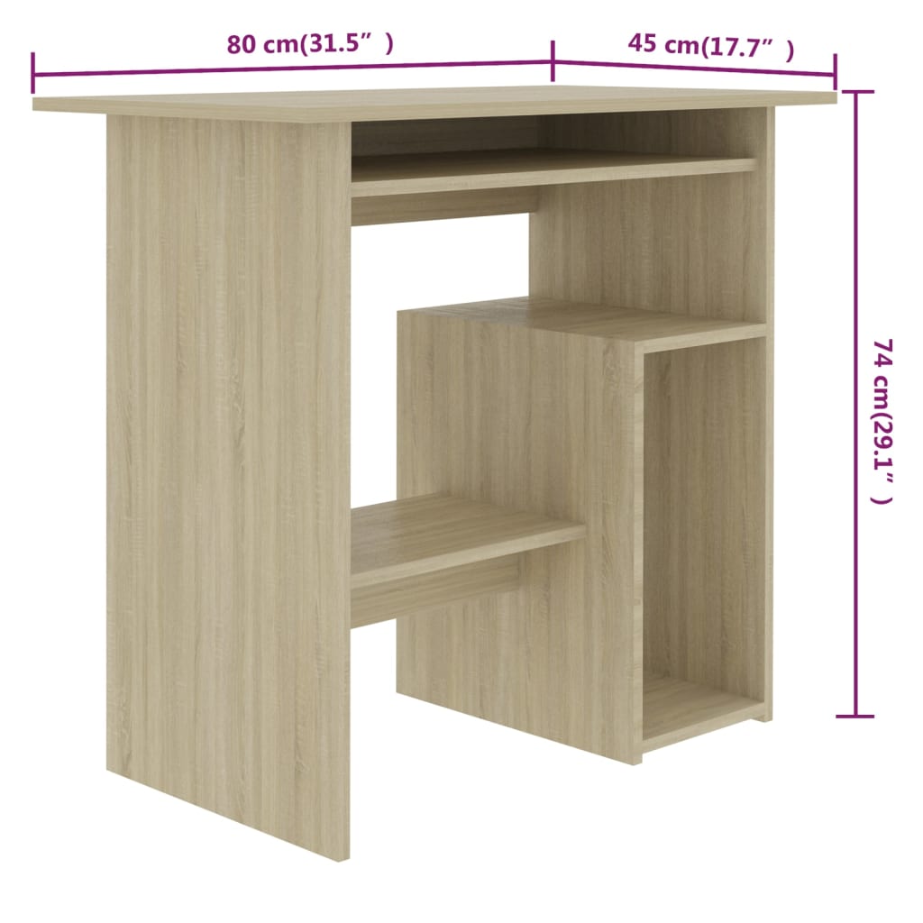 Bureau 80x45x74 cm bewerkt hout eikenkleurig