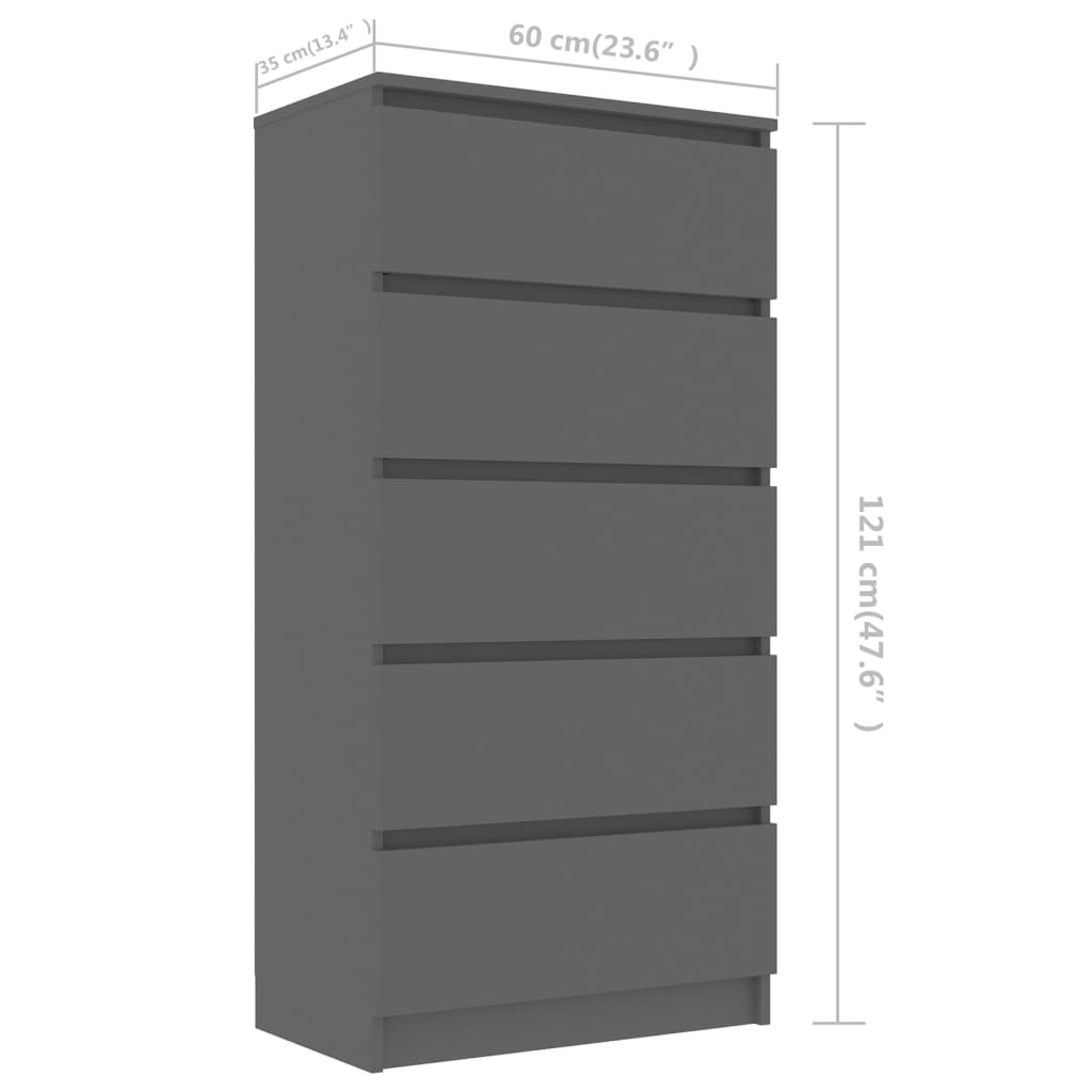 Ladekast 60x35x121 cm bewerkt hout grijs