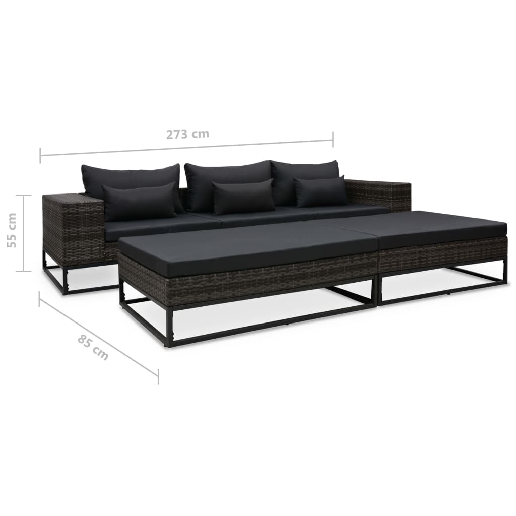 5-delige Loungeset met kussens poly rattan grijs