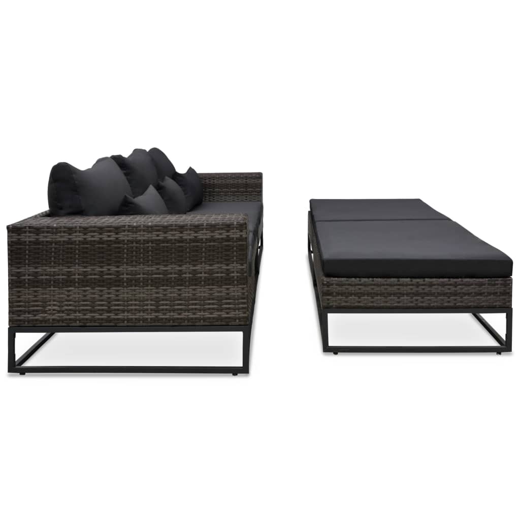 5-delige Loungeset met kussens poly rattan grijs