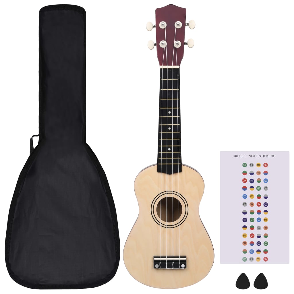 Ukuleleset met tas voor kinderen sopraan 23'' lichthoutkleurig