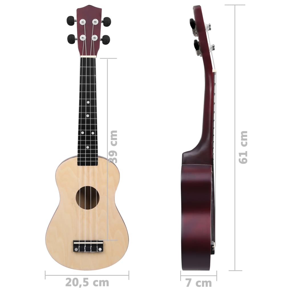 Ukuleleset met tas voor kinderen sopraan 23'' lichthoutkleurig