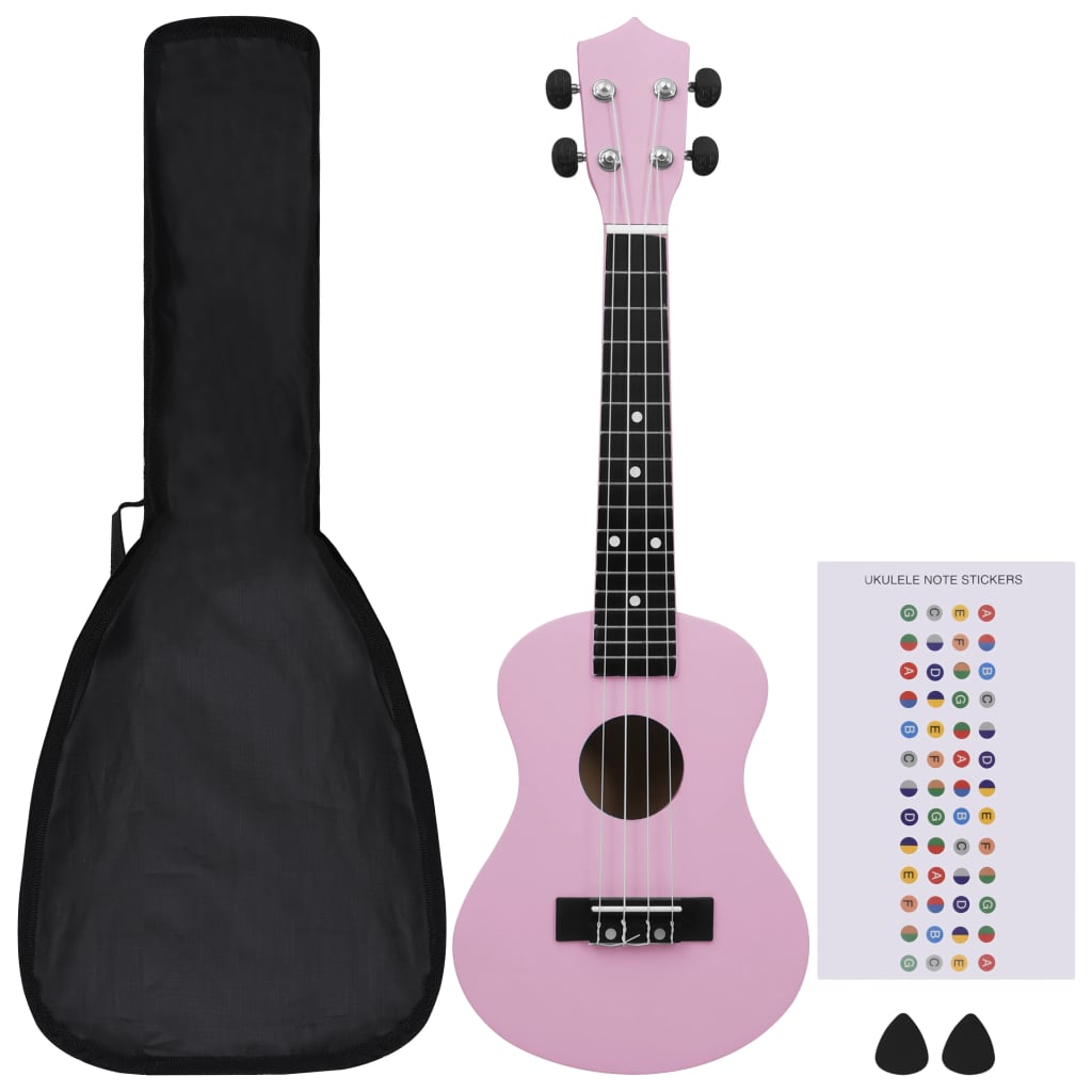 Ukuleleset met tas voor kinderen sopraan 23'' lichthoutkleurig