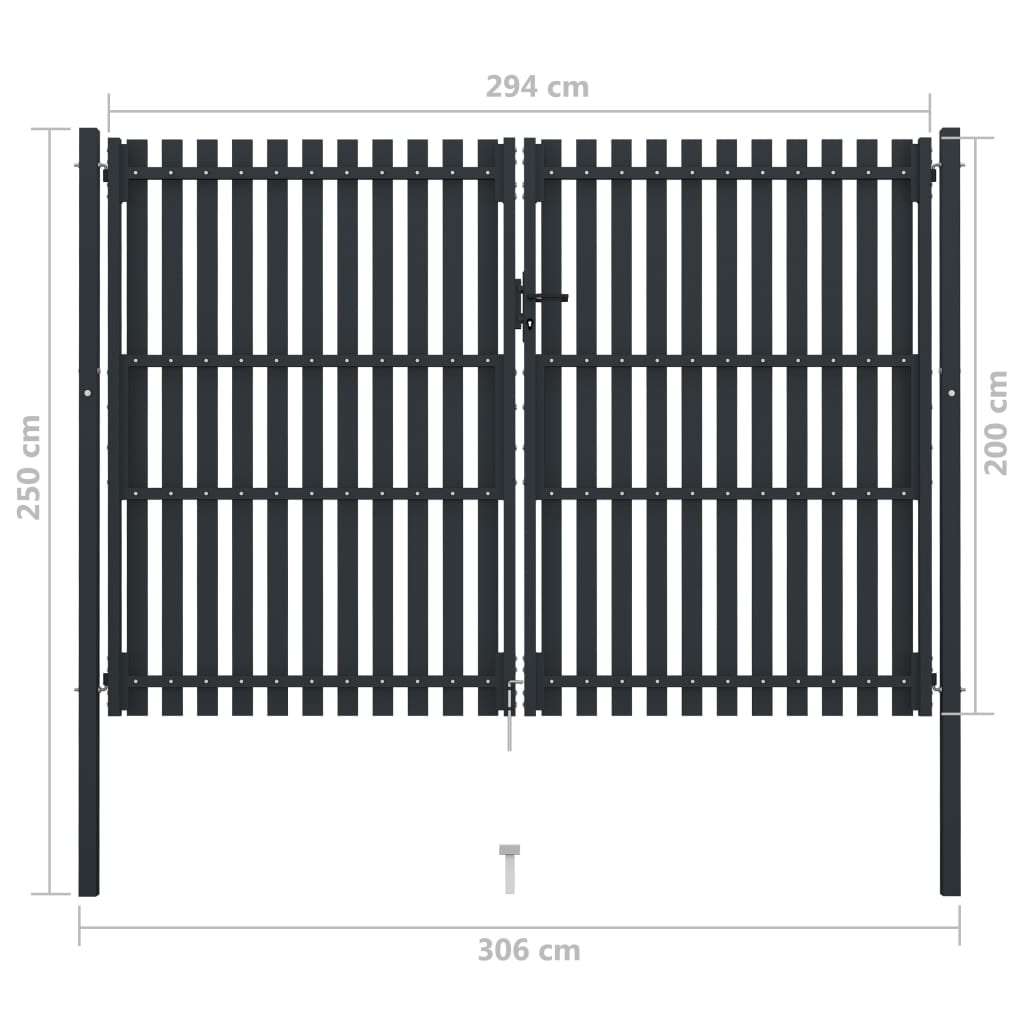 Poort dubbel 306x125 cm staal antraciet