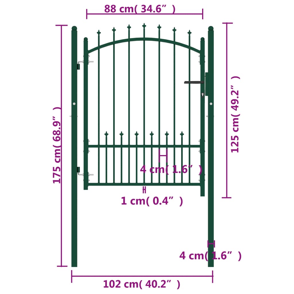 Poort met speerpunten 100x125 cm staal groen