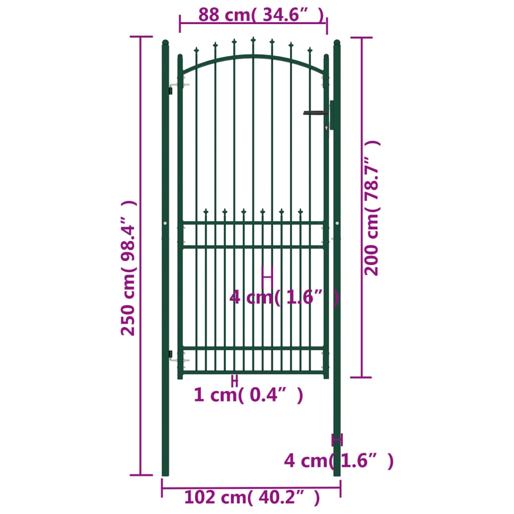 Poort met speerpunten 100x125 cm staal groen