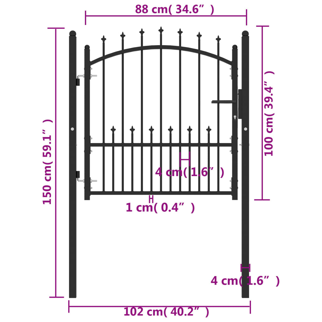 Poort met speerpunten 100x200 cm staal