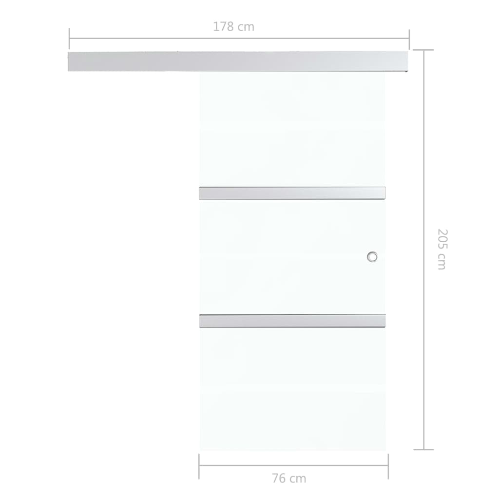 Porte coulissante 76x205 cm verre ESG et aluminium argenté