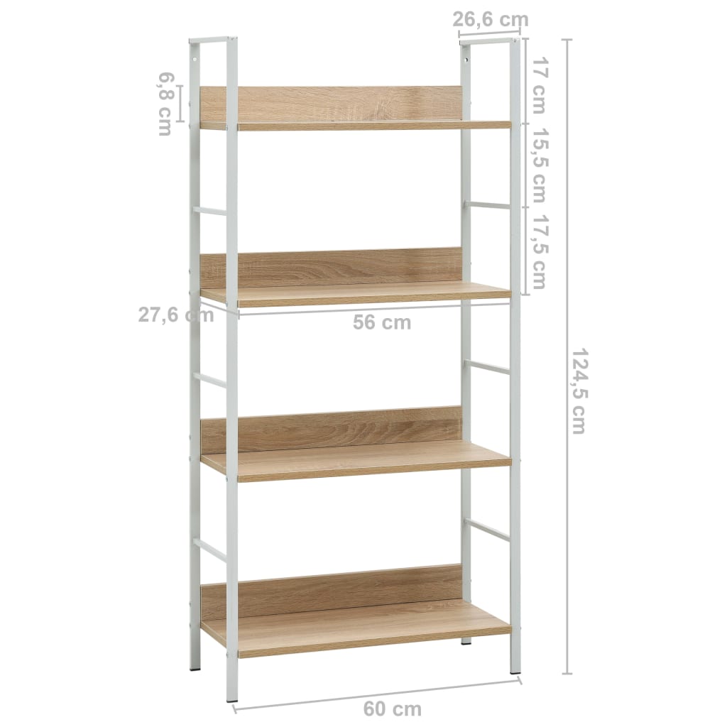 Bibliothèque 4 étagères 60x27,6x124,5 cm bois fini couleur chêne