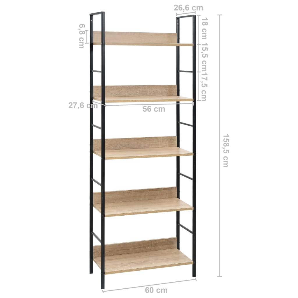 Bibliothèque 4 étagères 60x27,6x124,5 cm bois fini couleur chêne