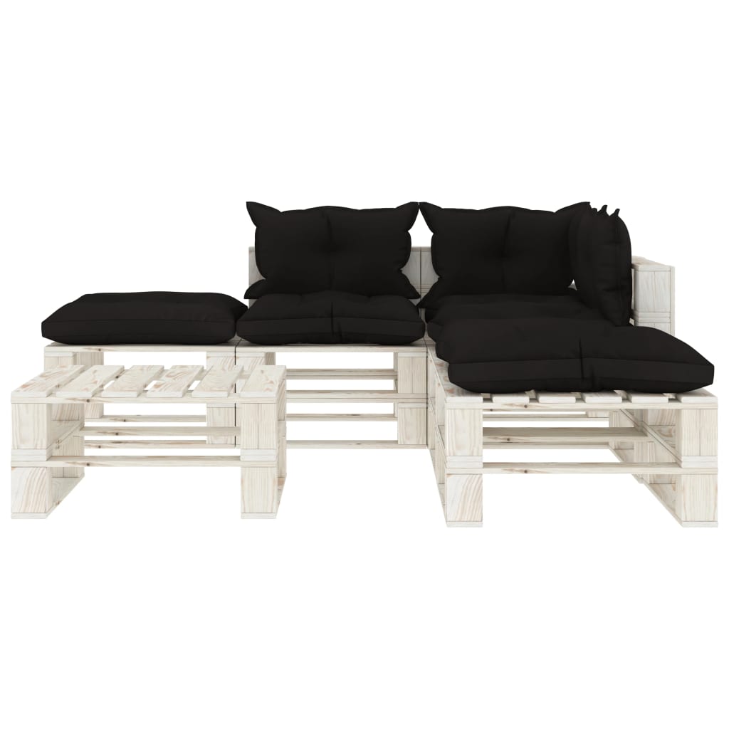 6-delige Loungeset met antracietkleurige kussens pallet hout