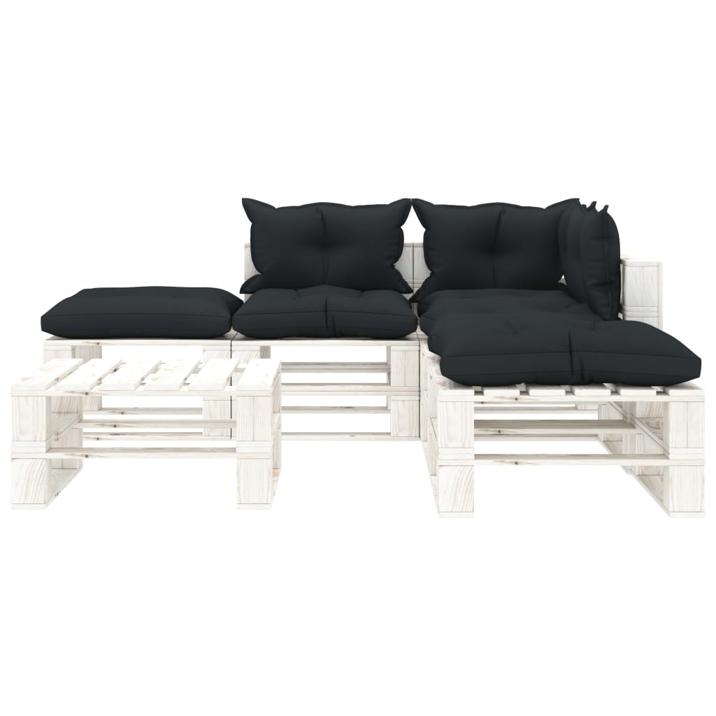 6-delige Loungeset met antracietkleurige kussens pallet hout