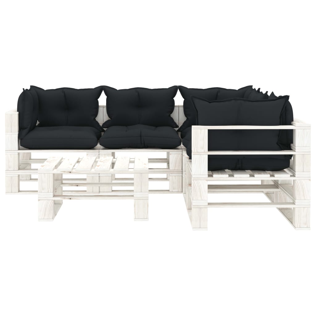 6-delige Loungeset met antracietkleurige kussens pallet hout