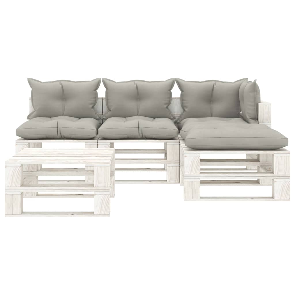 5-delige Loungeset met antracietkleurige kussens pallet hout