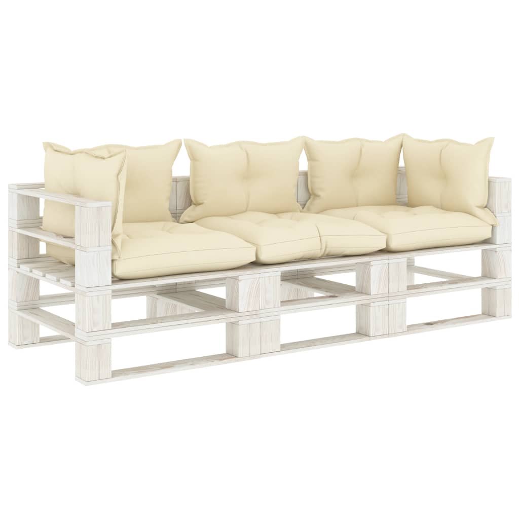 Banc de jardin 2 places avec coussins taupe, bois de palette