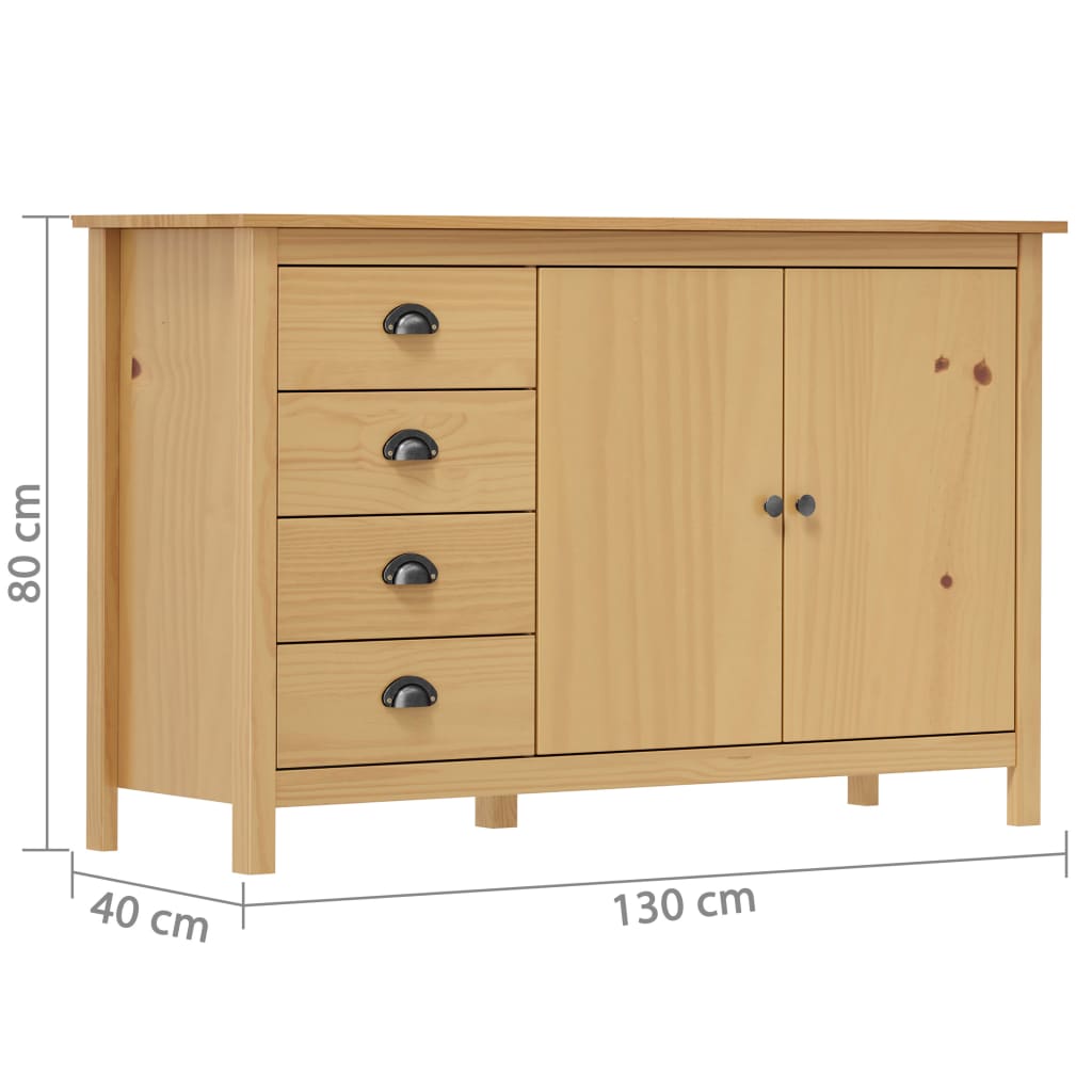 Buffet Hill 130x40x80 cm en bois de pin massif marron miel