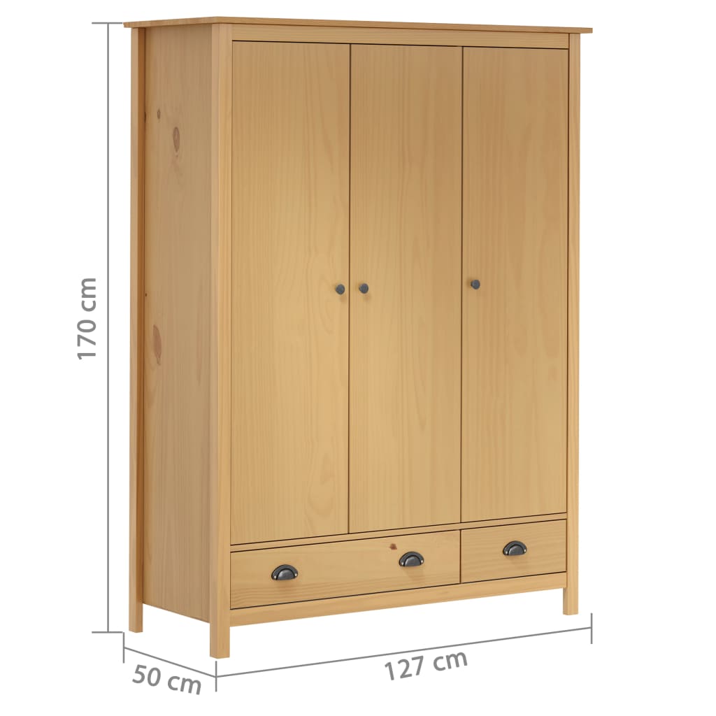 Armoire Hill 3 portes 127x50x170 cm bois de pin