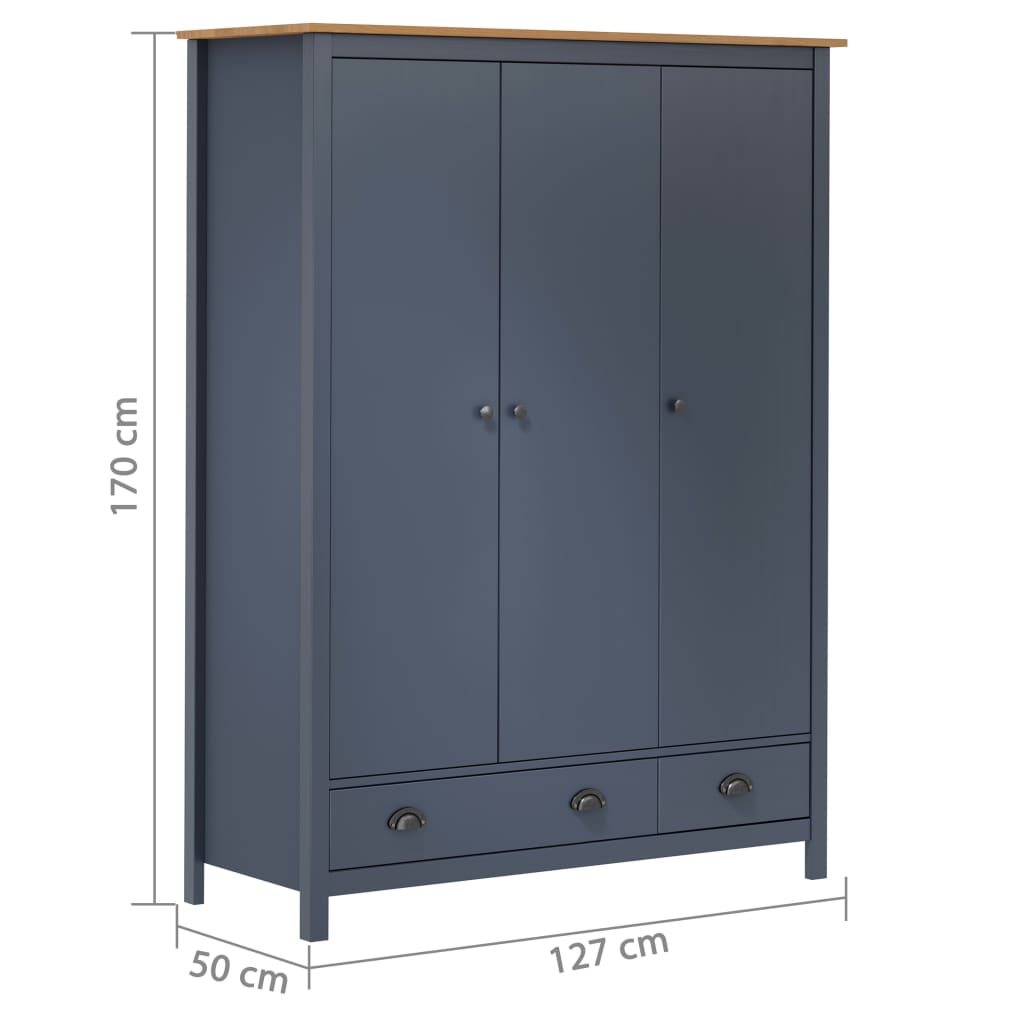 Armoire Hill 3 portes 127x50x170 cm bois de pin