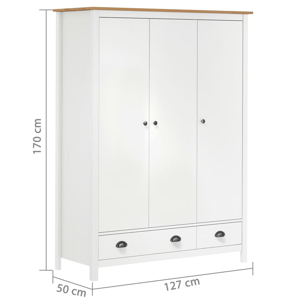 Armoire Hill 3 portes 127x50x170 cm bois de pin