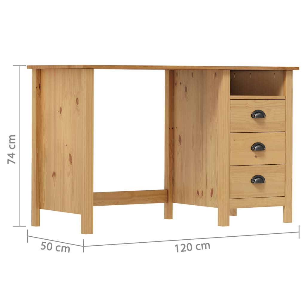 Bureau Hill 3 lades 120x50x74 cm massief grenenhout