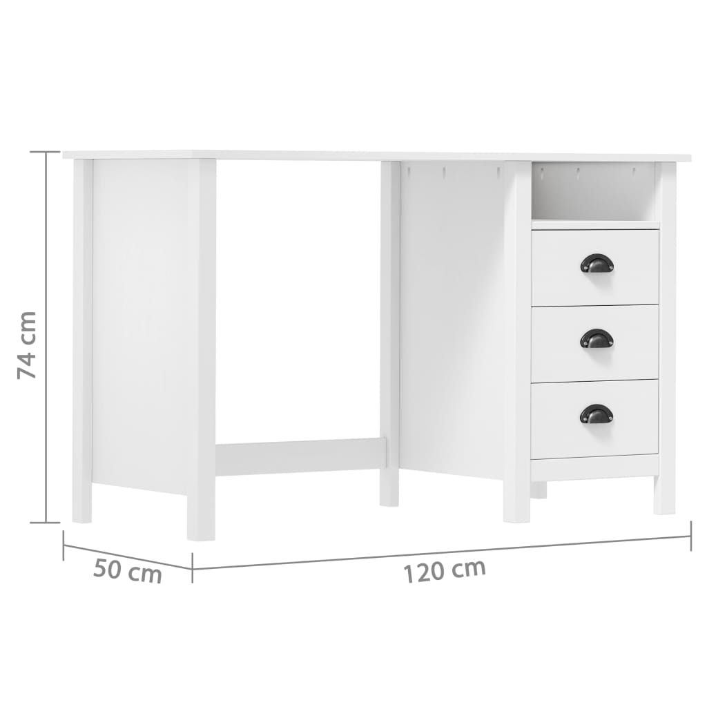 Bureau Hill 3 lades 120x50x74 cm massief grenenhout