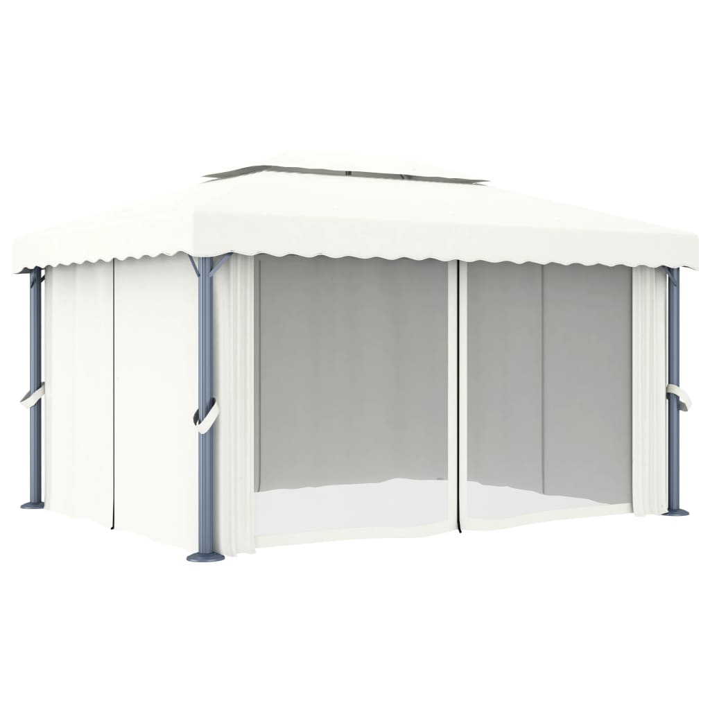 Tonnelle avec rideau 3x3 m aluminium blanc crème