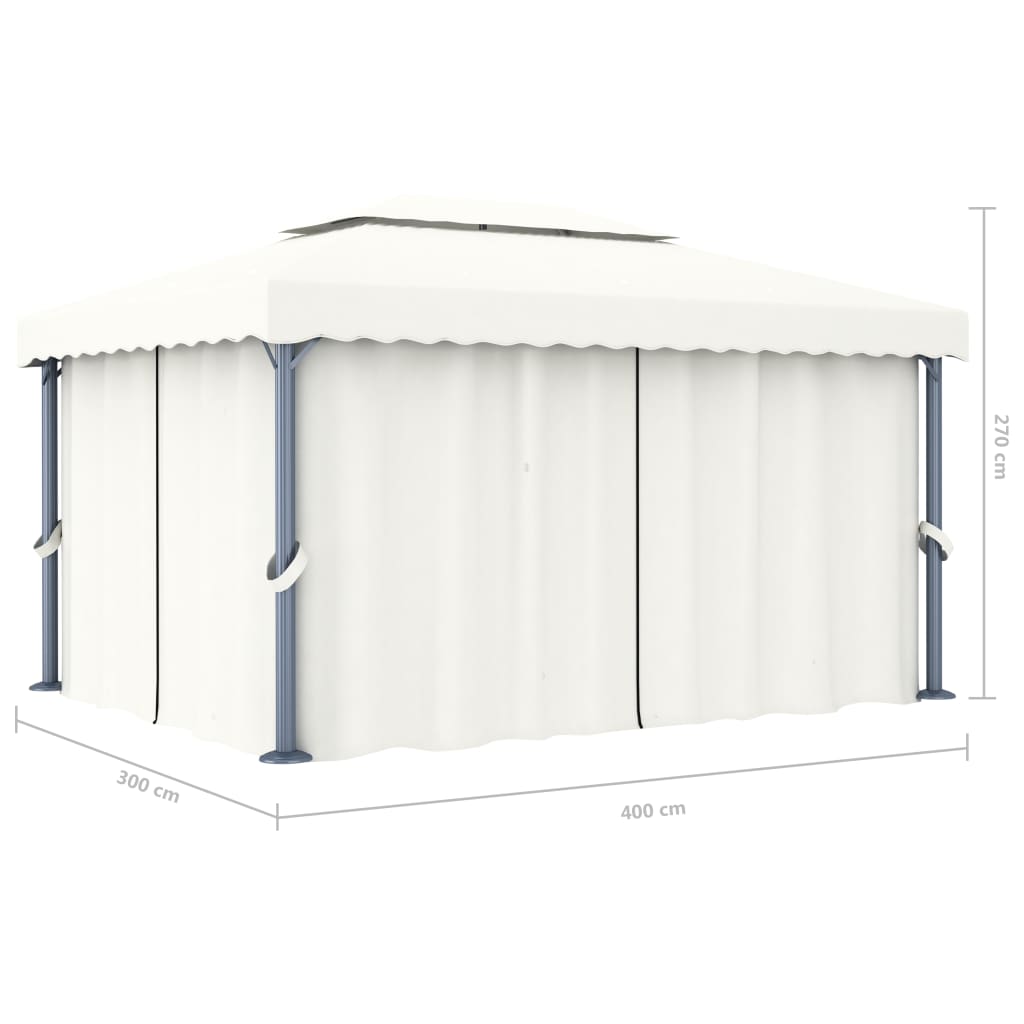 Tonnelle avec rideau 3x3 m aluminium blanc crème