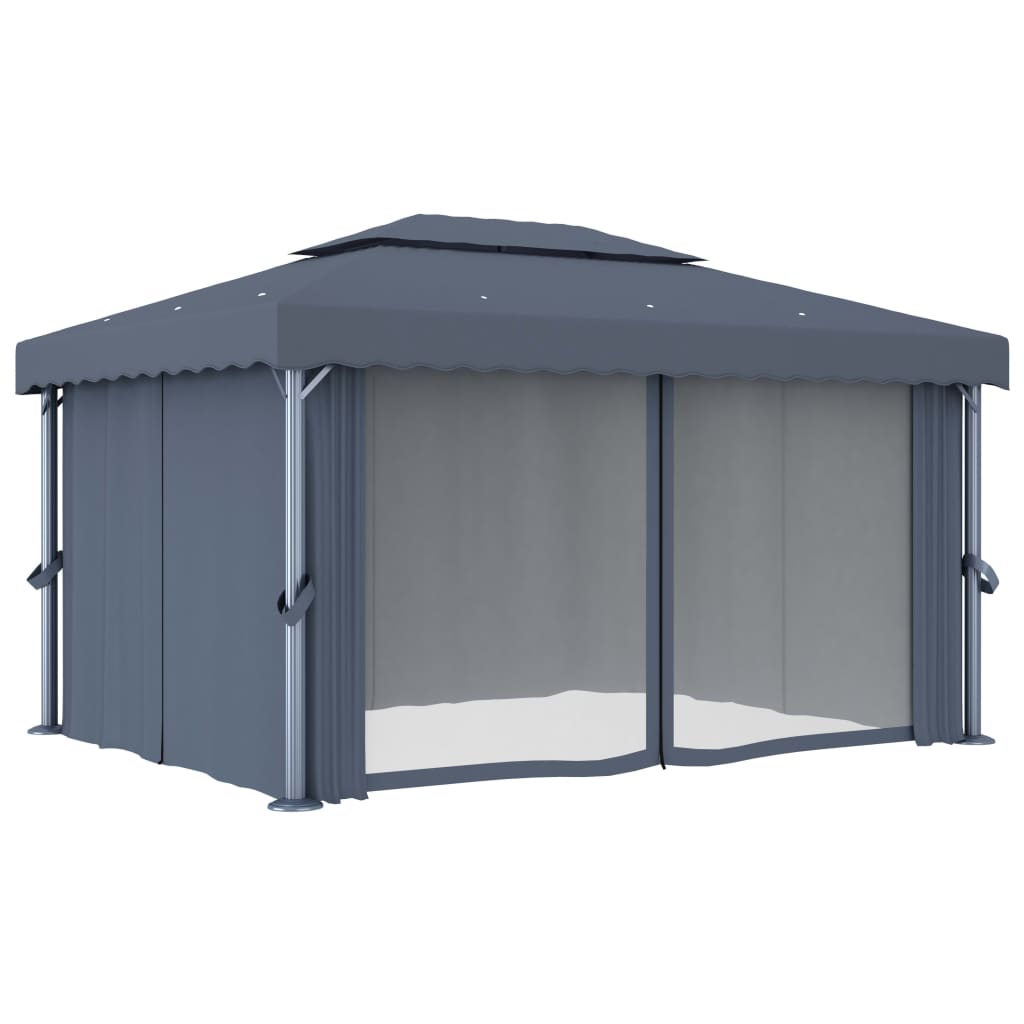 Tonnelle avec rideau 3x3 m aluminium blanc crème