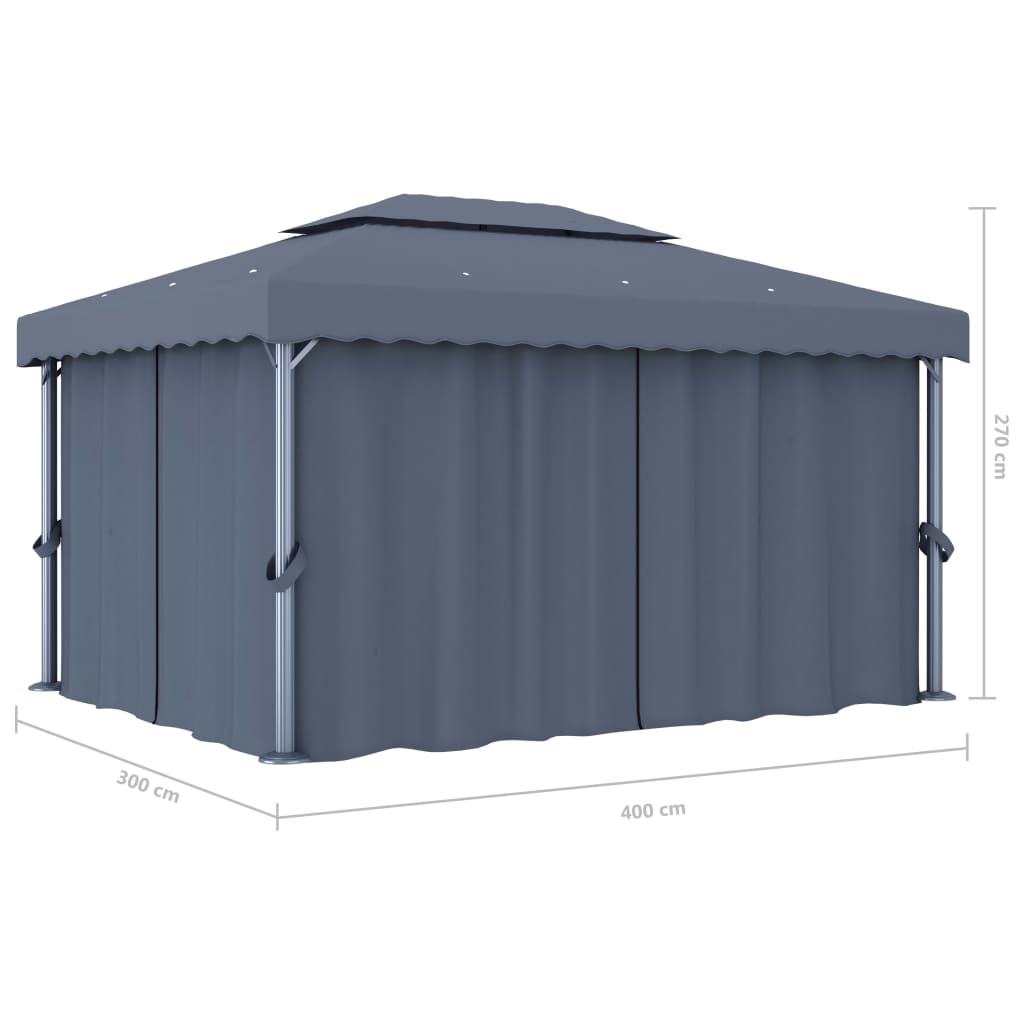 Gazebo avec rideau 3x3 m aluminium