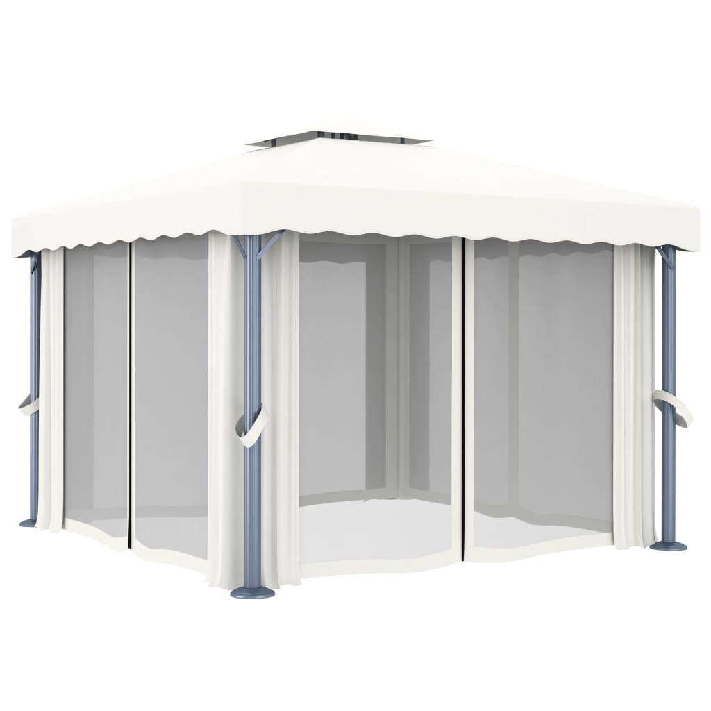 Tonnelle avec rideau 3x3 m aluminium blanc crème