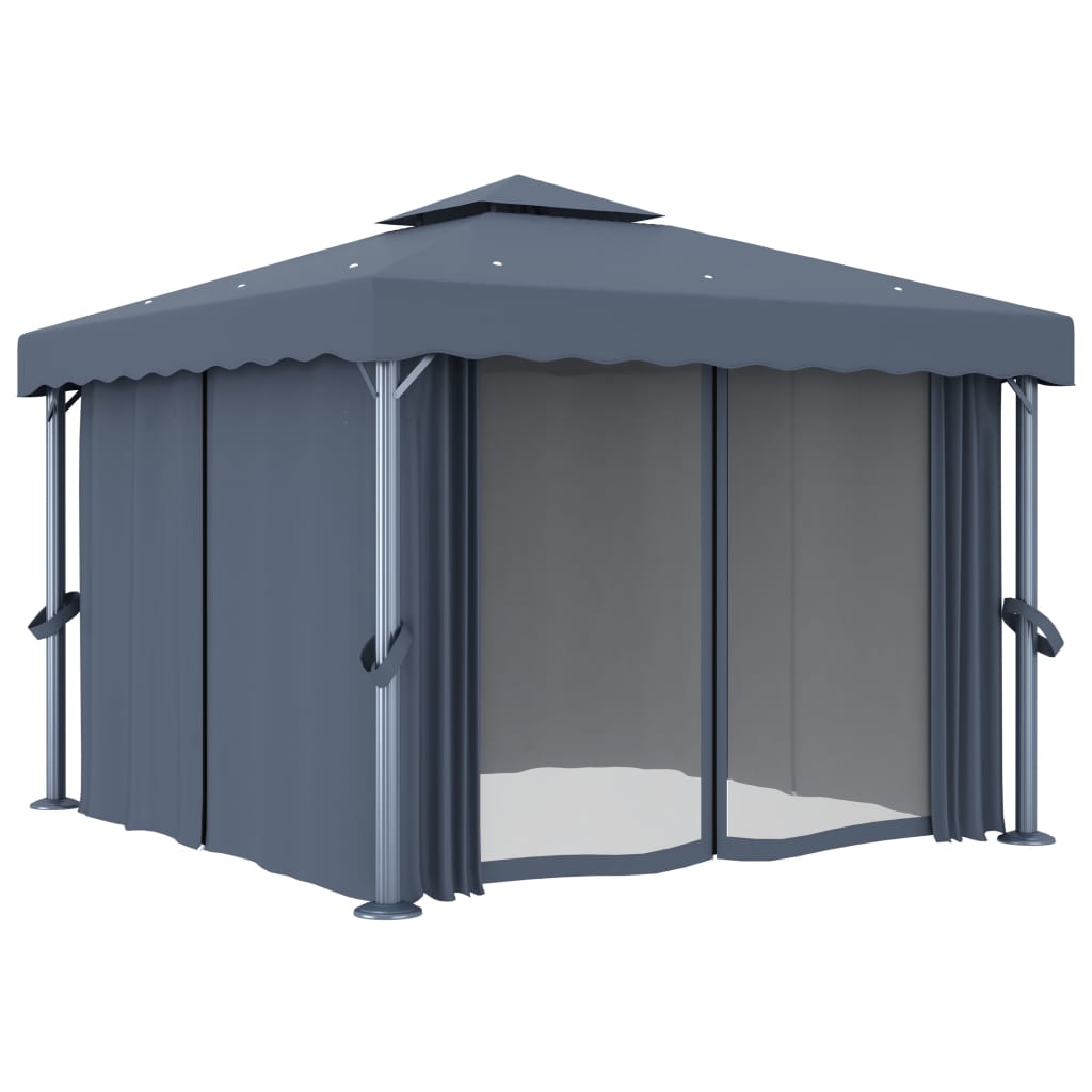 Gazebo avec rideau 3x3 m aluminium