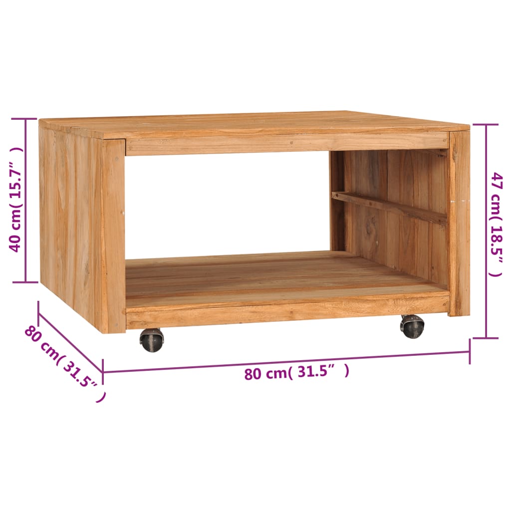 Salontafel 80x80x40 cm massief teakhout